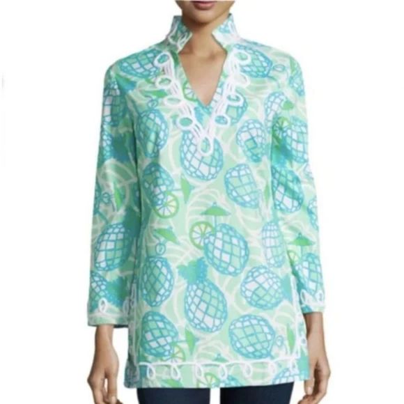 Sail To Sable Pineapple Tunic Top Size Medium Vacation Blouse - Picture 1 of 9